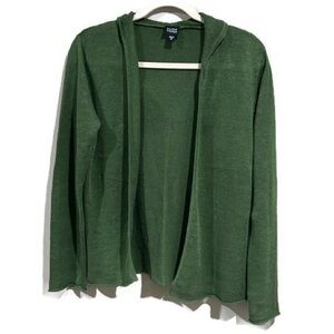 Eileen Fisher Green Women's Linen Cardigan with Hoodie